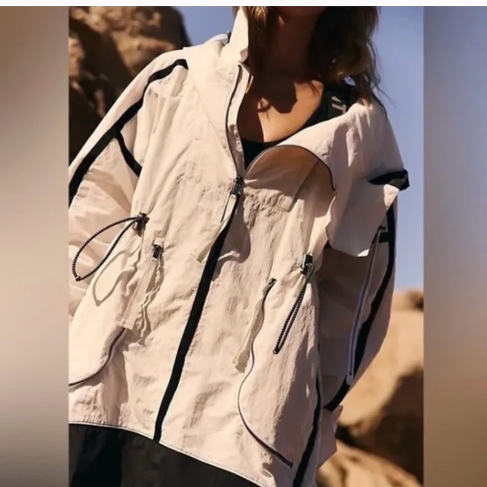 FP Movement by Free People Light Pink and Black Zip-Up Windbreaker Jacket